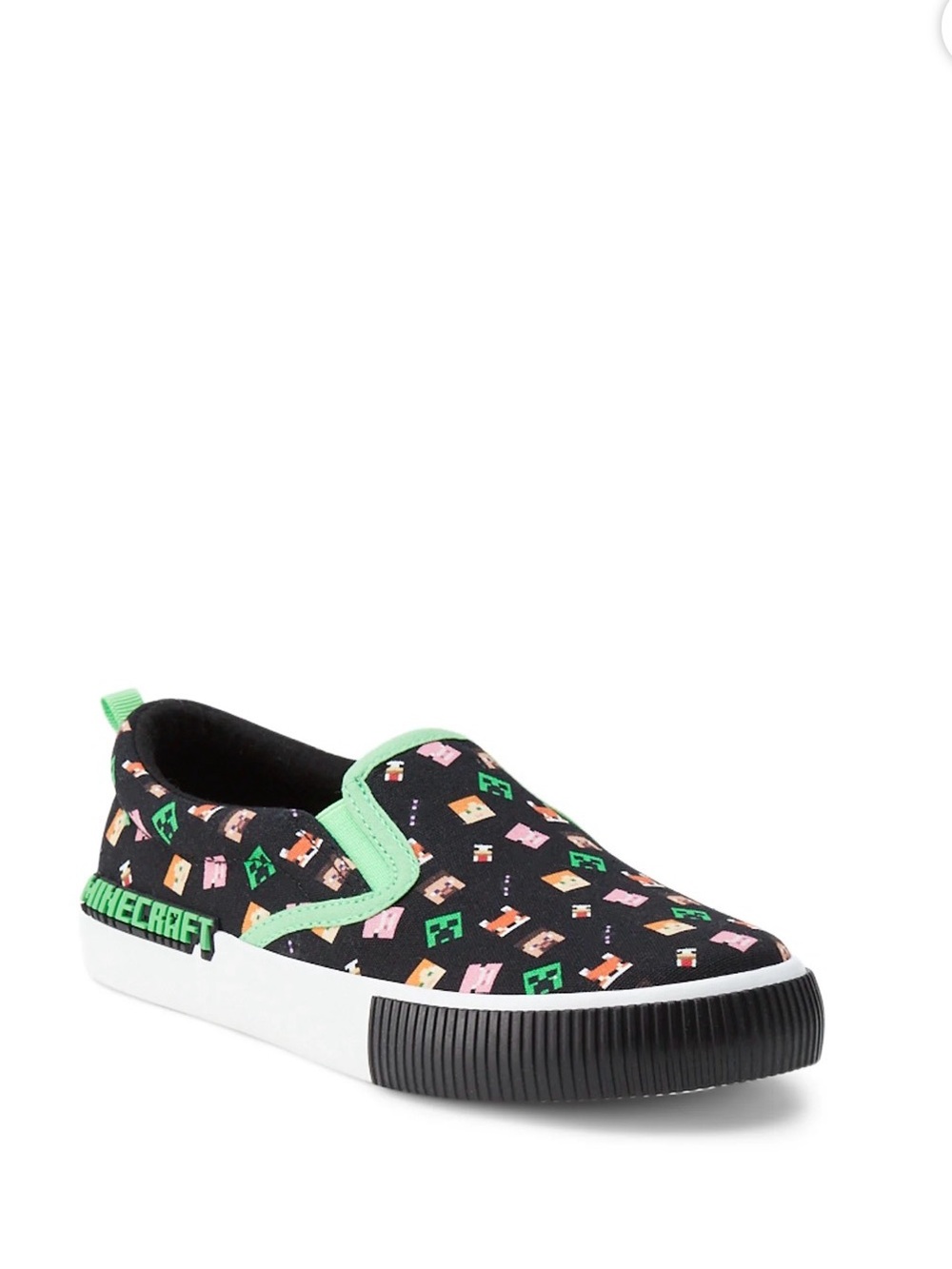 Minecraft Youth Kids' Black & Green Slip-On Canvas Shoe Sz 5